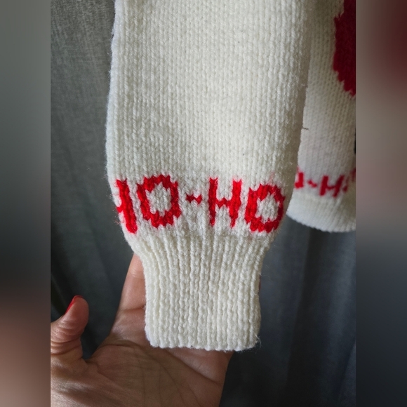 Handmade Knit Sweater Santas The World Christmas Size L White Vtg - Picture 3 of 7